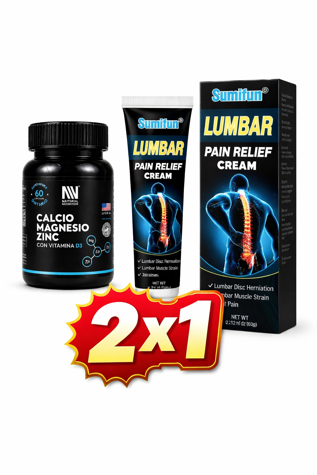 Pack Invierno Crema Lumbar Sumifun y Calcio Magnesio Zinc D3 combo oferta